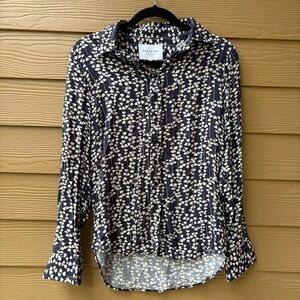 Rochelle Behrens The Shirt Blue Floral Long Sleeve Button Up Blouse Size Small